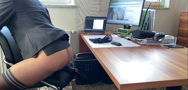  business woman playing with dildo in home office, Business Bitch